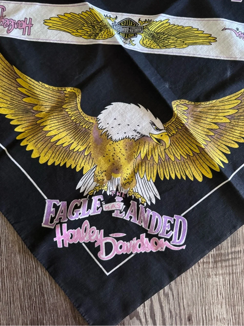 Harley-Davidson Vintage  Black Bandana with Yellow Eagle and Pink Script